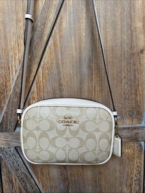 Coach Beige Signature Canvas Crossbody with Cream Trim
